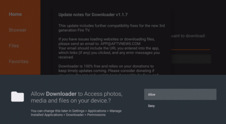 Autoriser l'application Downloader