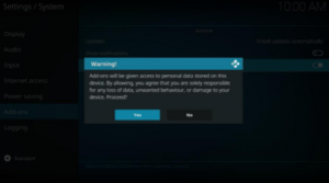 warning msg on Kodi