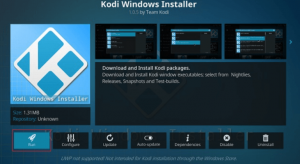 Kodi Windows インストーラーの [実行] タブ