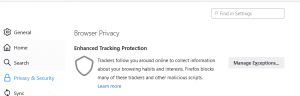 Firefox enhanced tracking protection