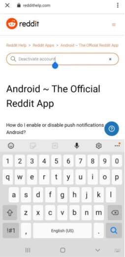 Hapus akun Reddit di smartphone