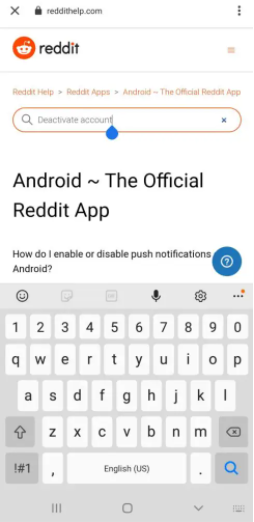 Delete Reddit account on smartphone