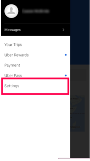 configurações do uber