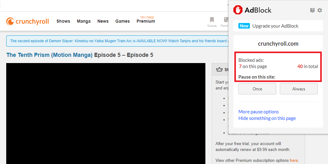 Adblock Crunchyroll