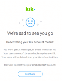 Desactivar cuenta Kik