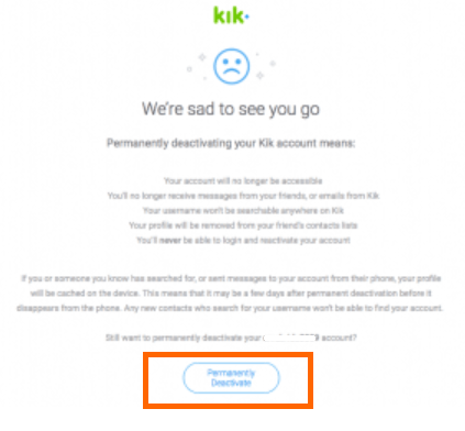 Permanently delete Kik