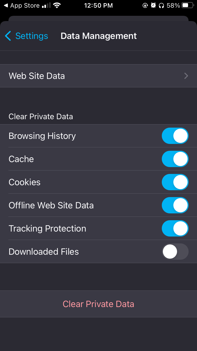 select the data and click on Clear Private Data