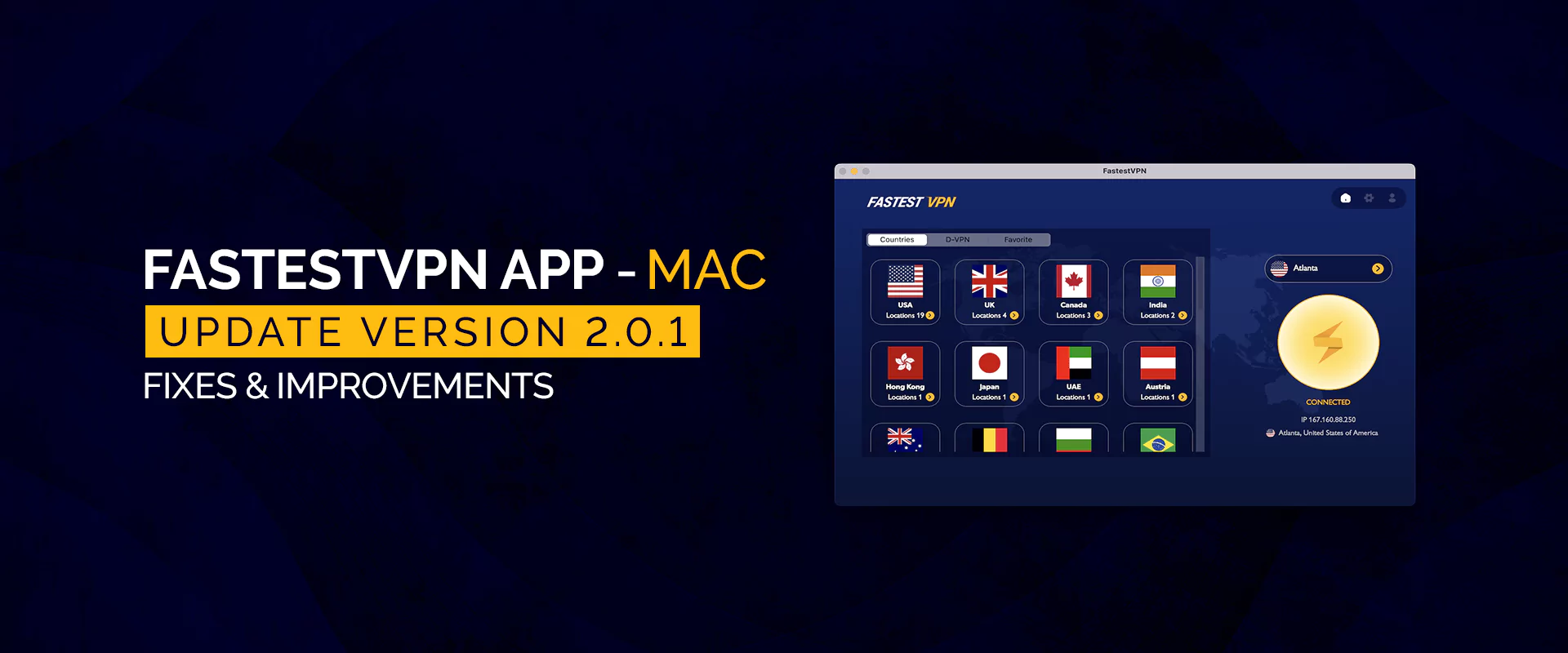 FastestVPN Mac-appen uppdaterad version 2.0.1