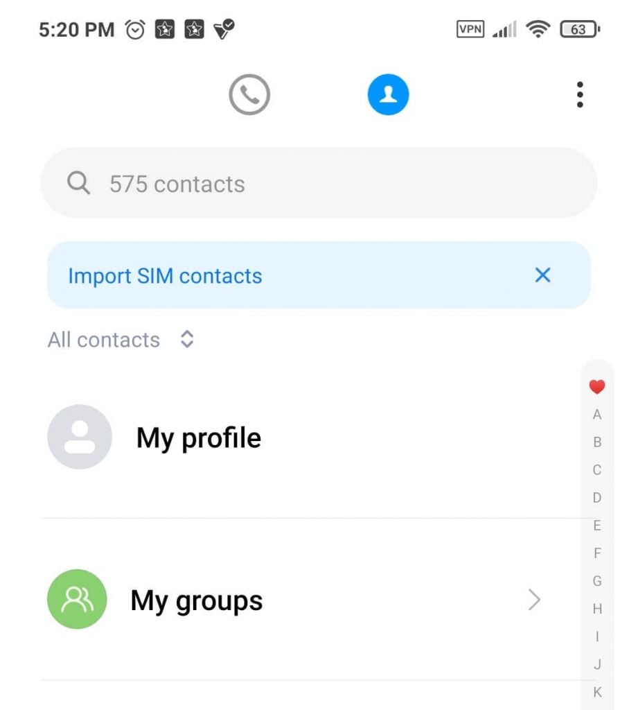 Go to Android contacts