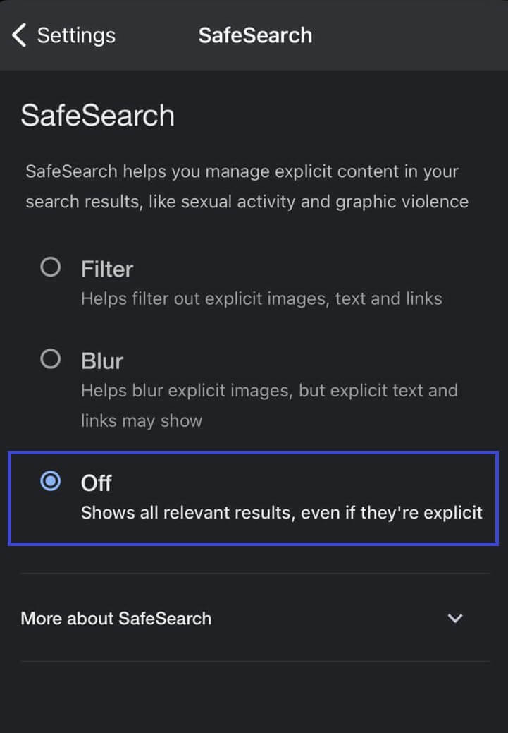 Turn off safe search iPhone