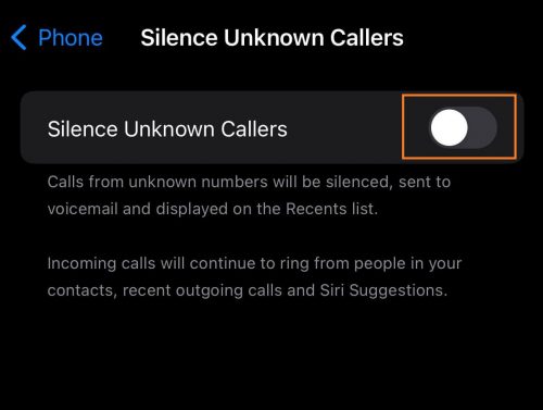 Silence unknown spam risk callers iPhone