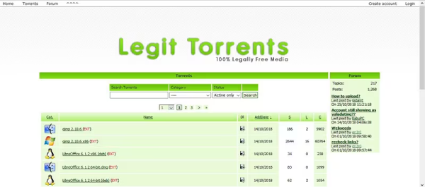 Legit Torrents Homepage Screenshot