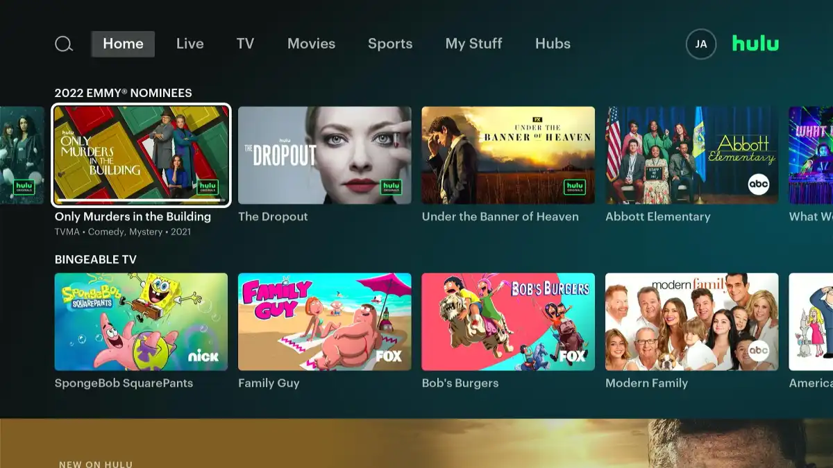 Hulu main homepage