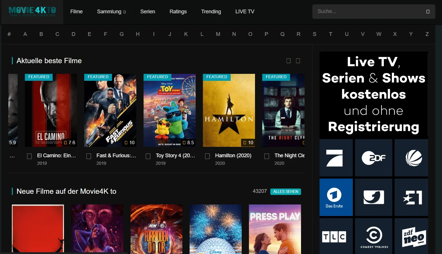 Movies4K main homepage