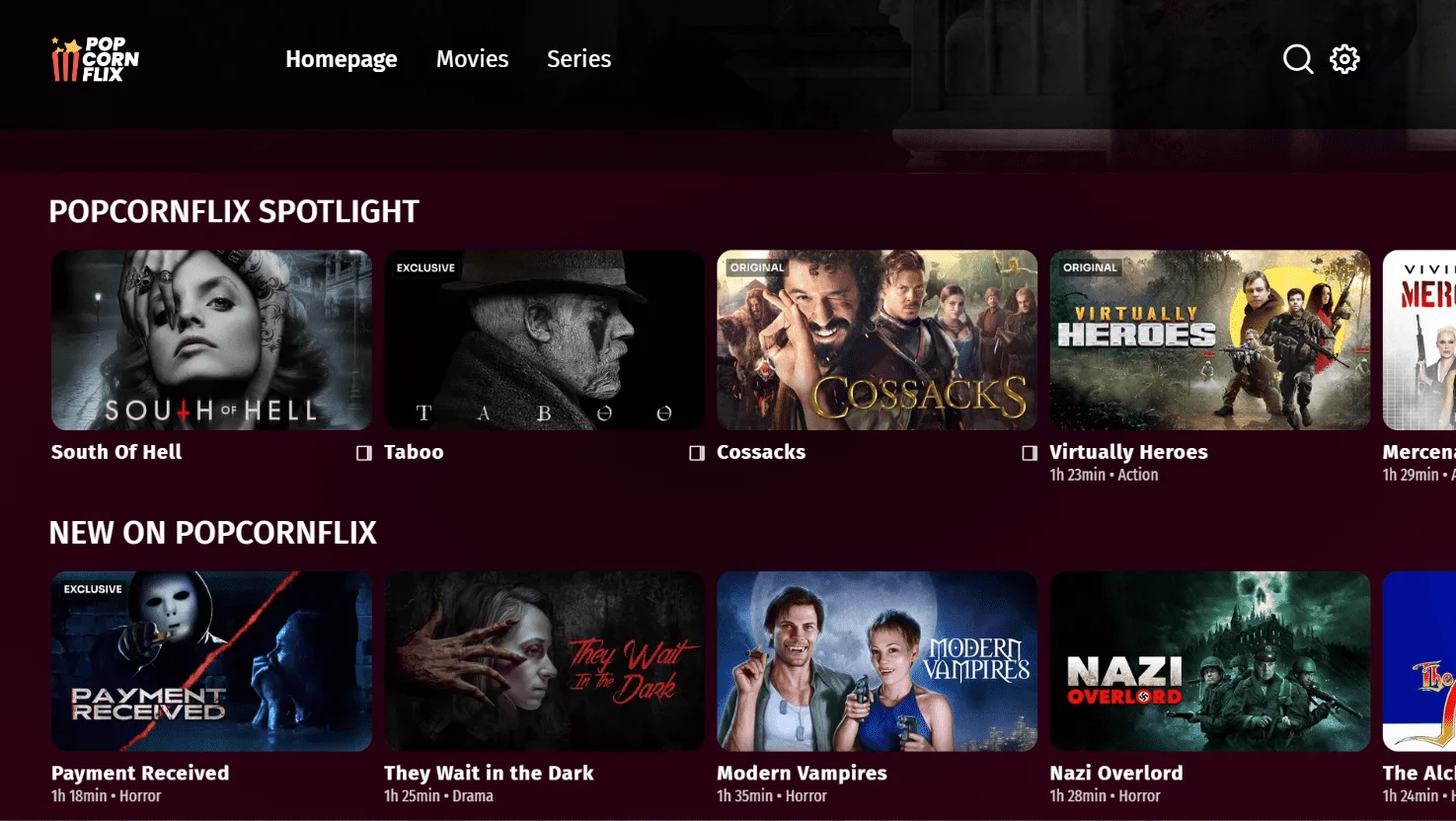 Popcornflix main homepage