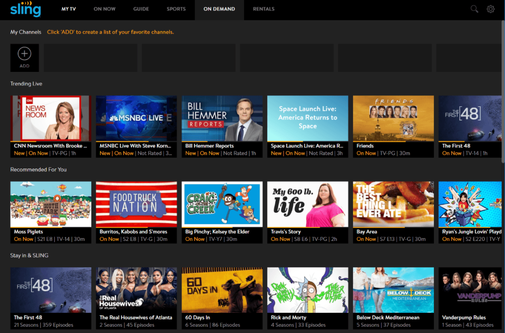 Slingtv main homepage