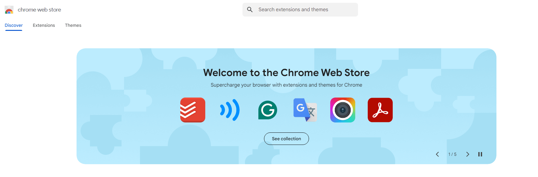 The official page of the Chrome Web Store showing different icons of extensions offered in the store.