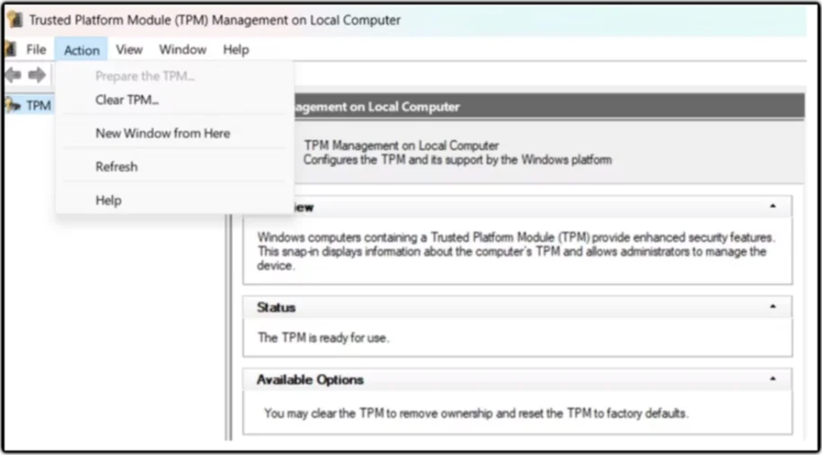 Screenshot of trusted platform module