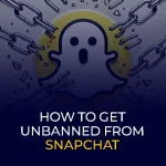 Image displaying a title "How to get unbanned from snapchat" with the illustration of snapchat ghost in the background surrounded by chains which are breaking. The image suggests unlocking access to the app. Ideal for those who are looking to unlock their snapchat accounts.