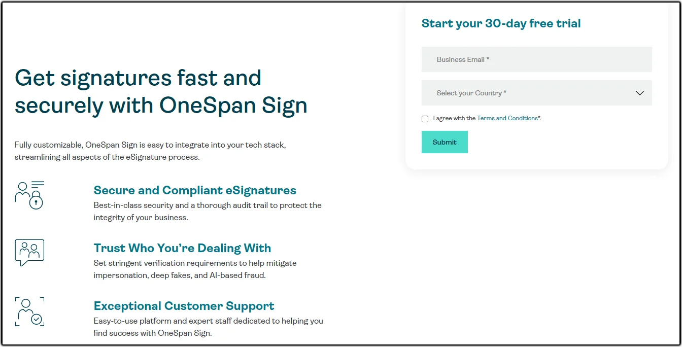 Pricing plan for OneSpan Sign