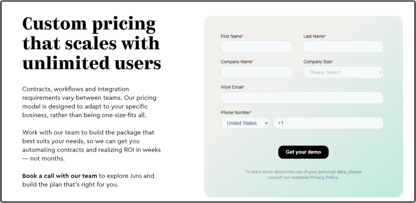 Pricing plan for Juro