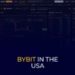 Bybit in the USA banner with bybit interface and some trading is in process in the background.