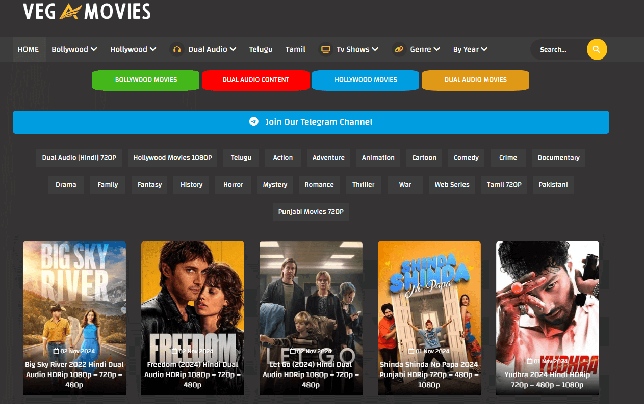 Vegamovies home page interface