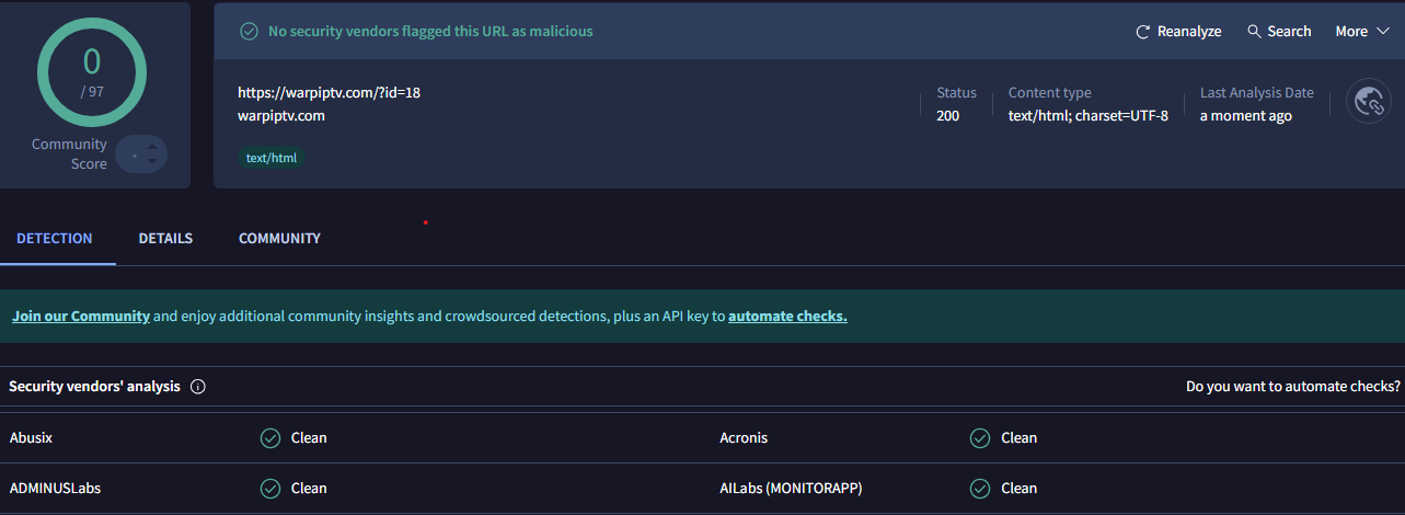 Warp IPTV virus test