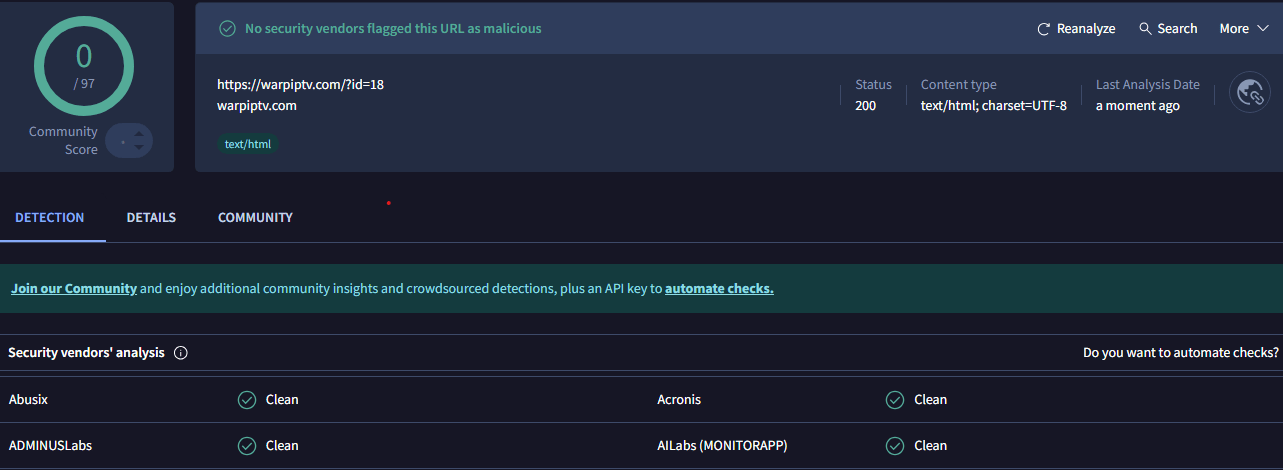 Warp IPTV virus test