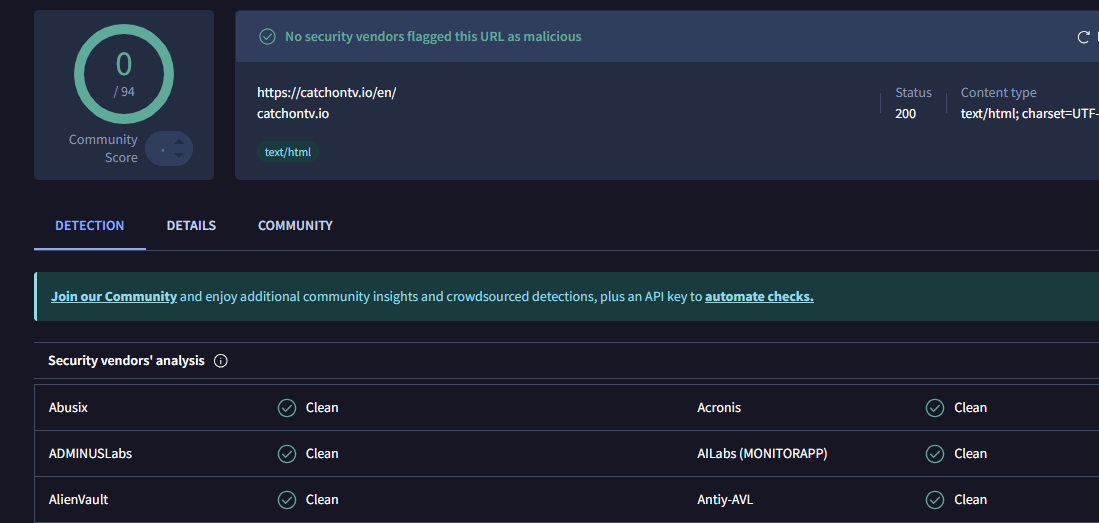 Catchon TV virus scan