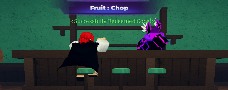 Fruit Battlegrounds Roblox code redeemed successfully