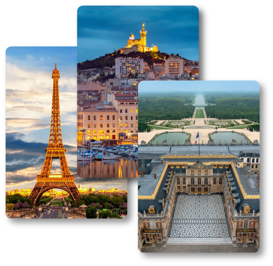 3 images showing beautiful landmarks in France.