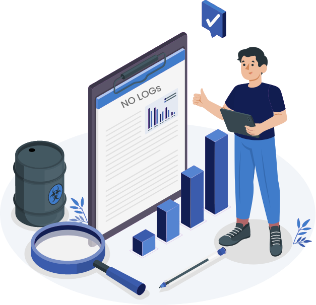 A man pointing towards a shield with multiple devices in the background representing security