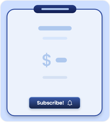 Subscription Plan with Subscribe Button Subscription pricing plan card with subscribe button and notification icon for notifications. Dollar sign indicating cost or price for membership or service subscription.