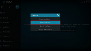 Kodi Search addons tab