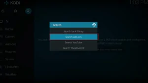 Kodi Search addons tab