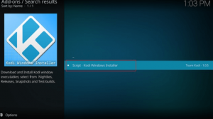 Kodi addon Search result