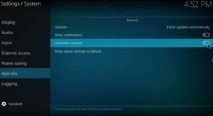 Menu del sistema Kodi 