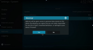 Kodi warning display Kodi warning display