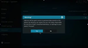 Visualizzazione degli avvisi di Kodi 