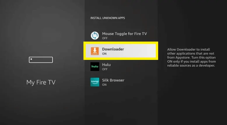 My Fire TV-inställningar för Downloader-appen