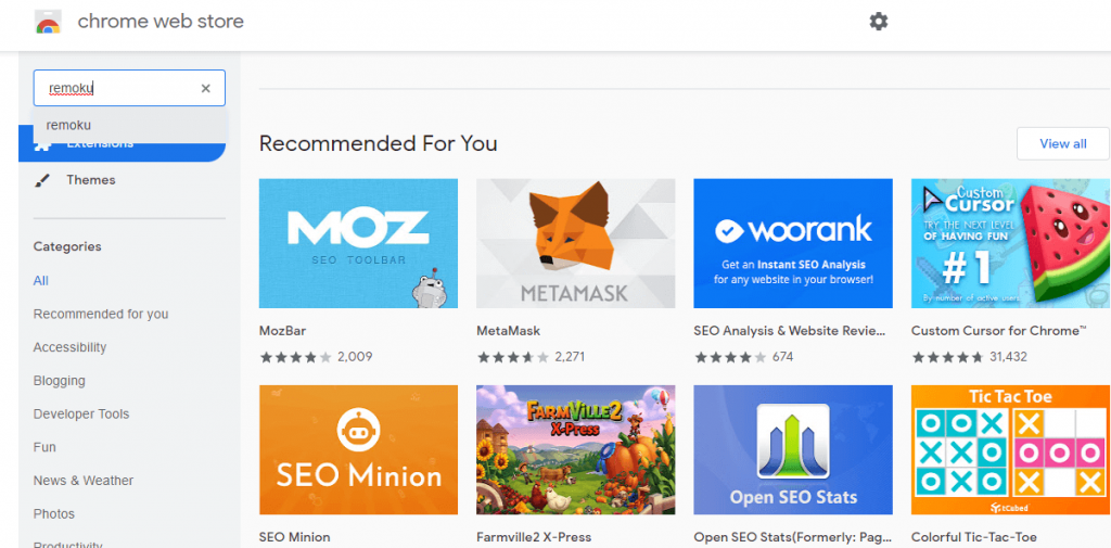 look for the Remoku extension Chrome look for the Remoku extension Chrome