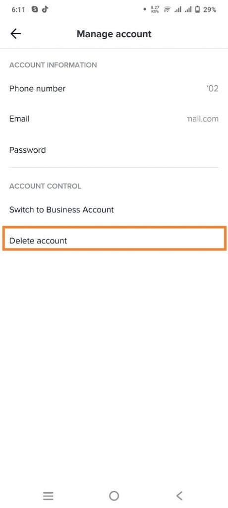Click delete account Tiktok