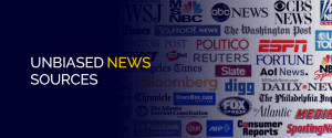 Unbiased News Sources banner with multiple news logos onthe background.