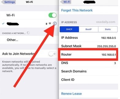 Screenshot of iphone or ipad wi-fi setting page