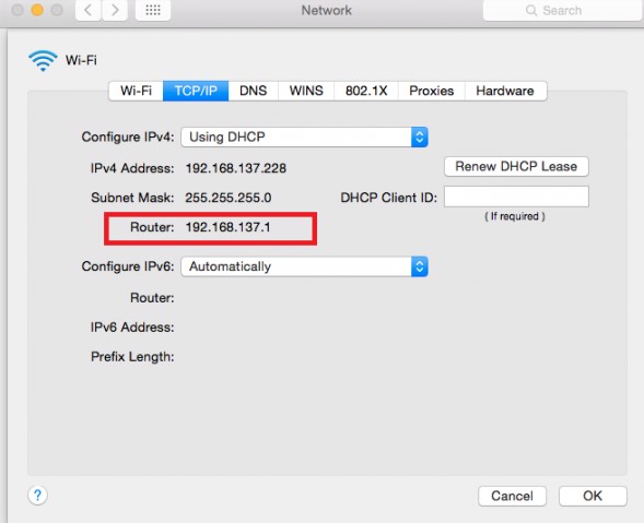 Find Router IP Address in MacOS Screenshot of macos setting page showing ip address