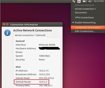 Find Router IP Address using Linux Screenshot of linux connection information page showing ip address