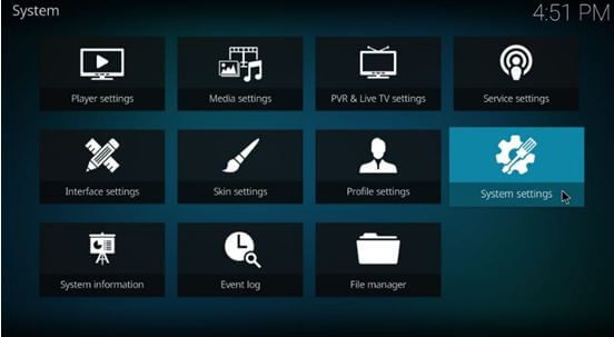 kodi system menu kodi system menu