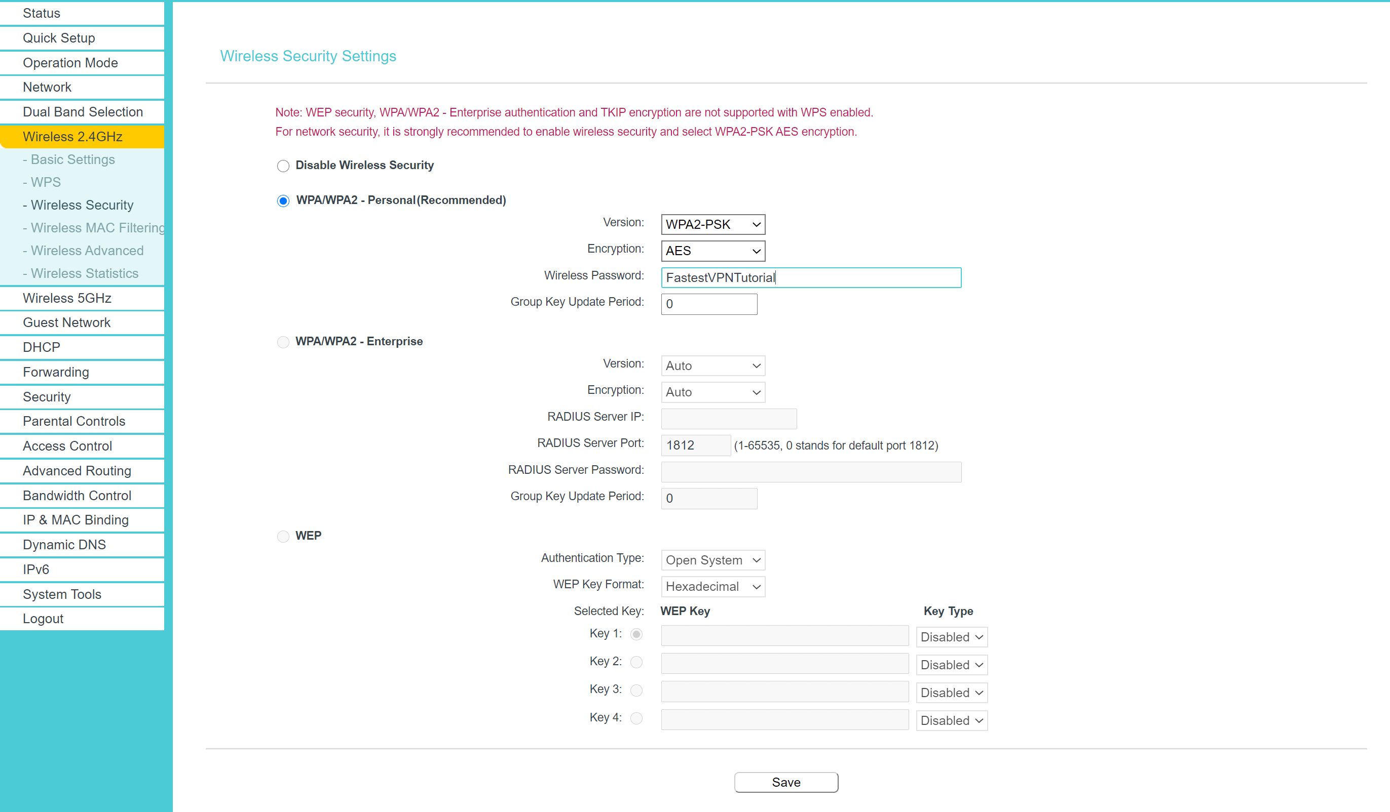 Change network security key