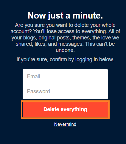 enter details and click delete everything